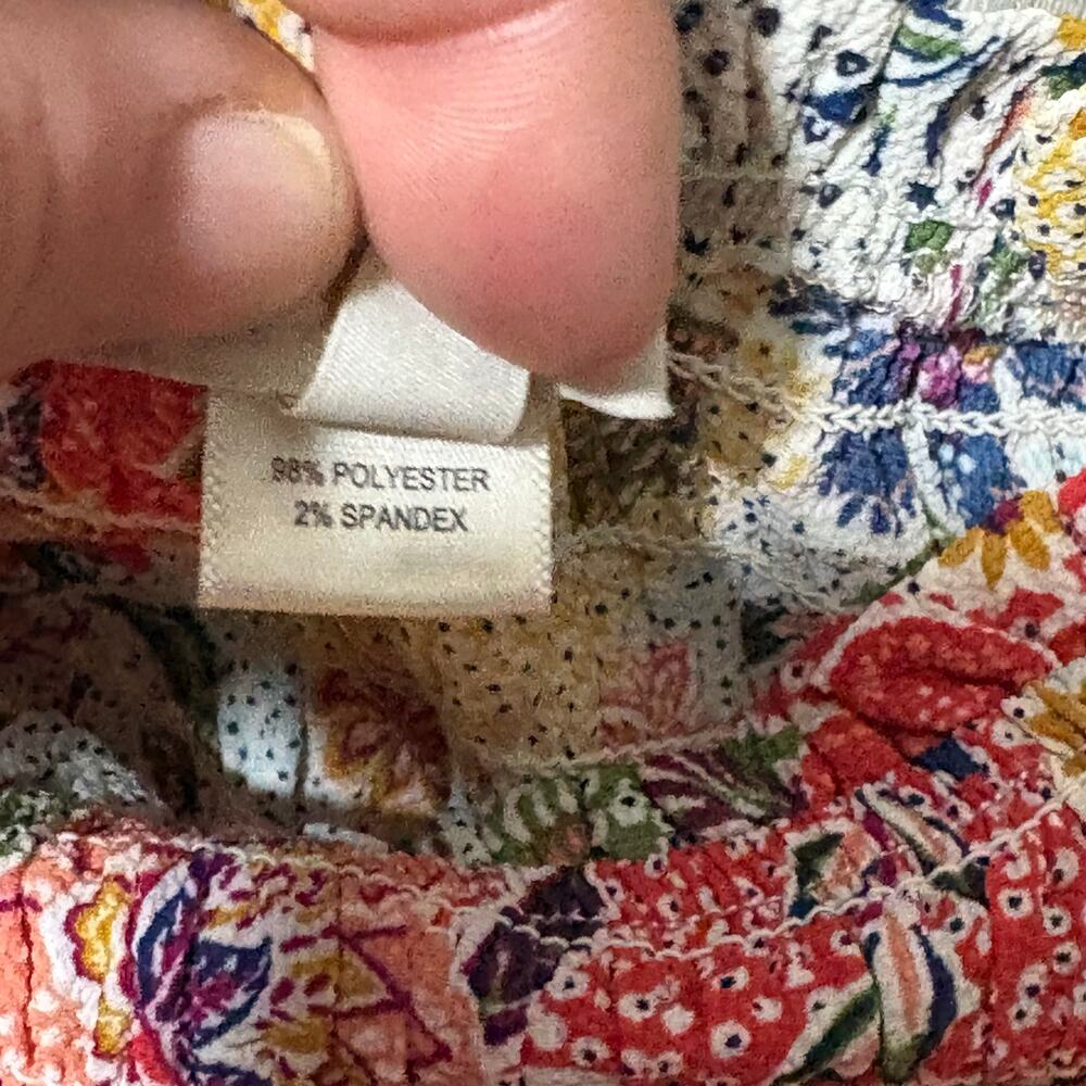Monteau Los Angeles XL Smocked Milkmaid Crop Top Floral Patchwork Puff Sleeve - Picture 5 of 7